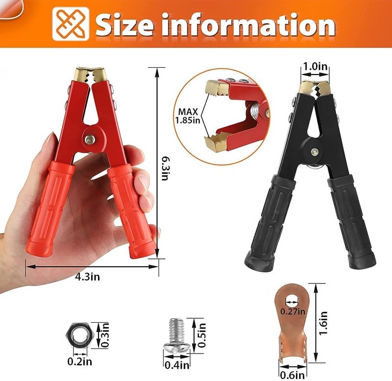 Linkstyle 2PCS Car Battery Charger Clamps, 1000A Pure Copper Power Replacement Alligator Clips, Heavy Duty Crocodile Battery Jumper Cable Clamp - Image 2